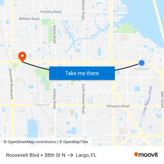 Roosevelt Blvd + 58th St N to Largo, FL map