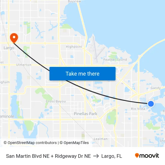 San Martin Blvd NE + Ridgeway Dr NE to Largo, FL map