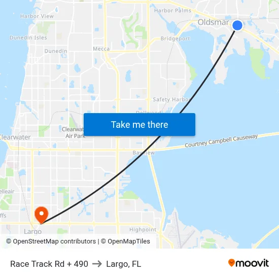 Race Track Rd + 490 to Largo, FL map