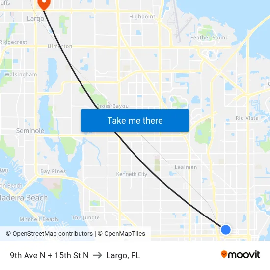 9th Ave N + 15th St N to Largo, FL map