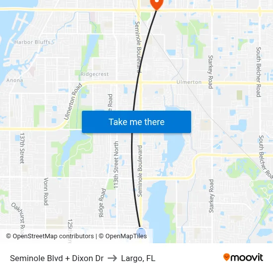 Seminole Blvd + Dixon Dr to Largo, FL map