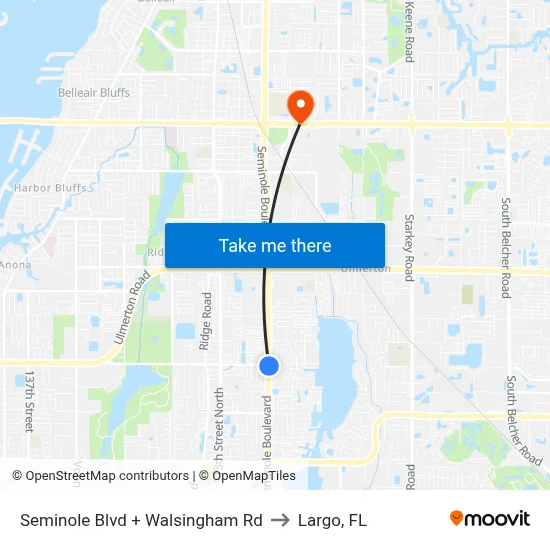Seminole Blvd + Walsingham Rd to Largo, FL map