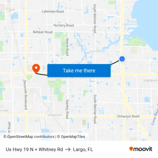 Us Hwy 19 N + Whitney Rd to Largo, FL map