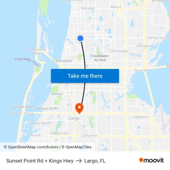 Sunset Point Rd + Kings Hwy to Largo, FL map