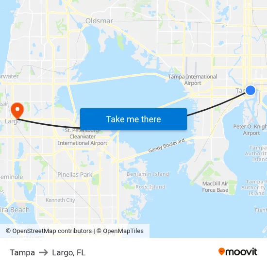 Tampa to Largo, FL map