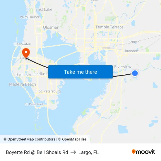 Boyette Rd @ Bell Shoals Rd to Largo, FL map