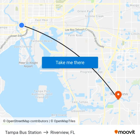 Tampa Bus Station to Riverview, FL map