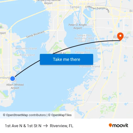 1st Ave N & 1st St N to Riverview, FL map