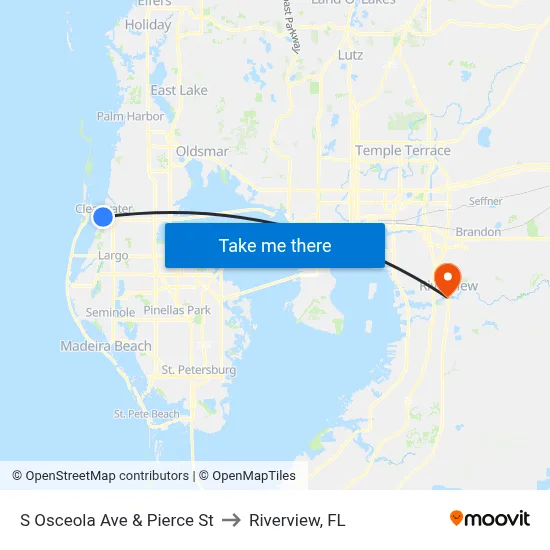 S Osceola Ave & Pierce St to Riverview, FL map