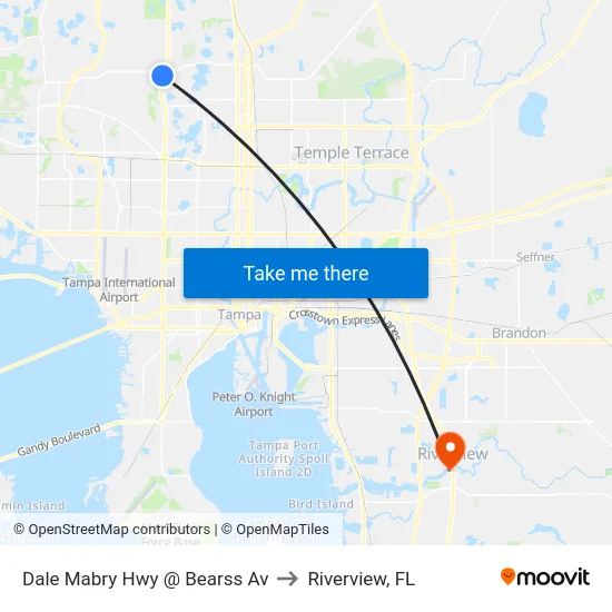 Dale Mabry Hwy @ Bearss Av to Riverview, FL map