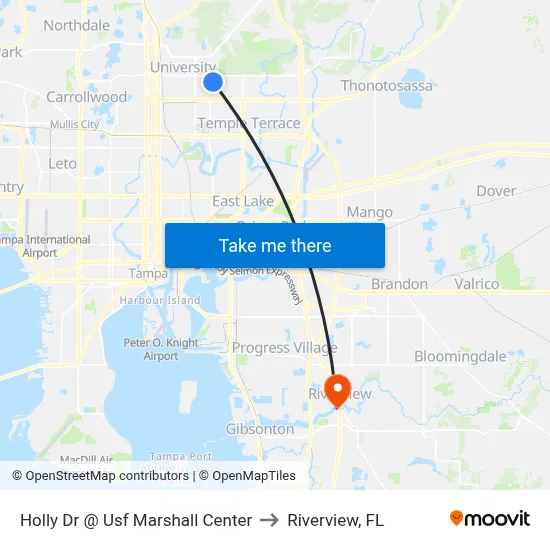 Holly Dr @ Usf Marshall Center to Riverview, FL map