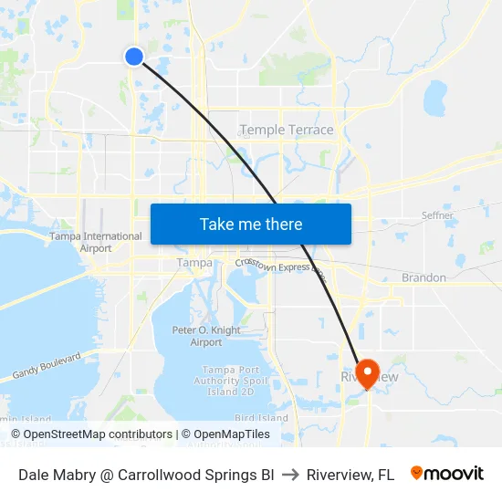 Dale Mabry @ Carrollwood Springs Bl to Riverview, FL map