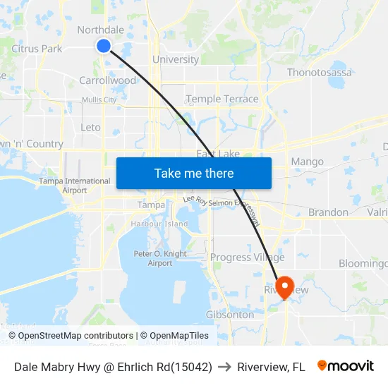 Dale Mabry Hwy @  Ehrlich Rd(15042) to Riverview, FL map
