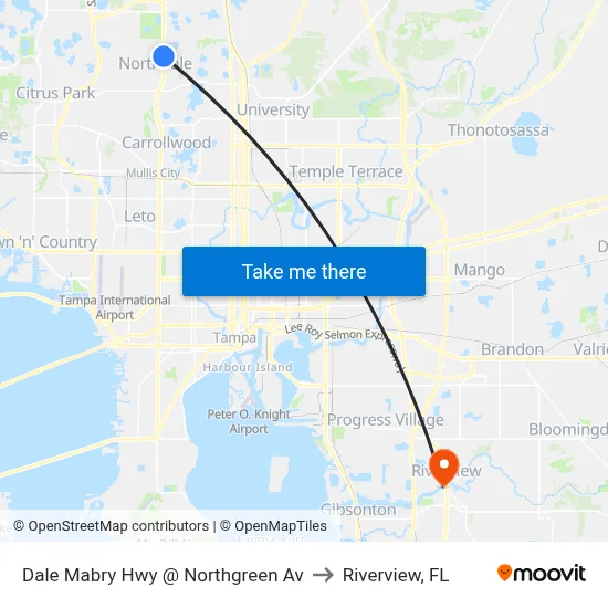 Dale Mabry Hwy @ Northgreen Av to Riverview, FL map