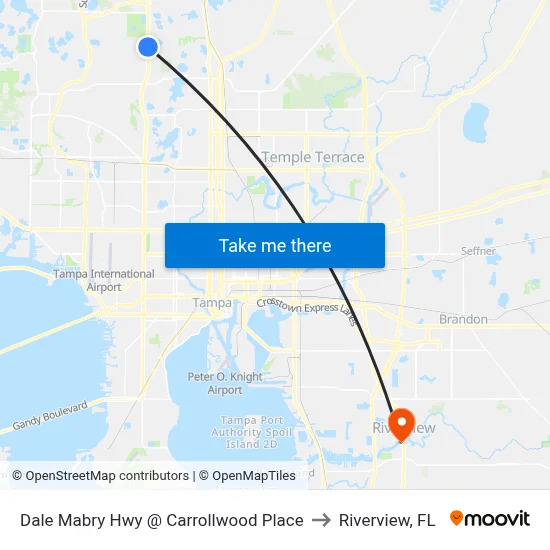 Dale Mabry Hwy @ Carrollwood Place to Riverview, FL map