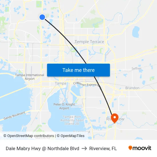Dale Mabry Hwy @ Northdale Blvd to Riverview, FL map