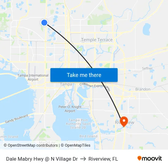 Dale Mabry Hwy @ N Village Dr to Riverview, FL map