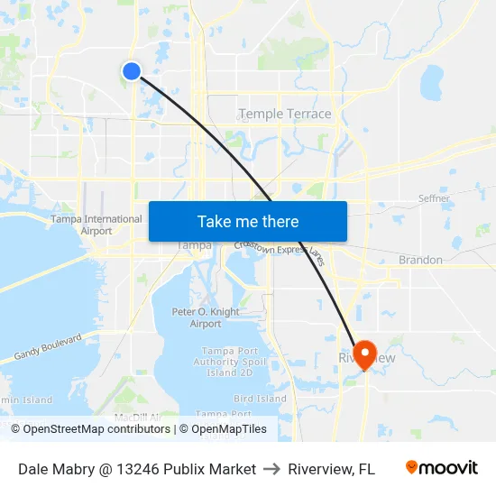 Dale Mabry @ 13246 Publix Market to Riverview, FL map