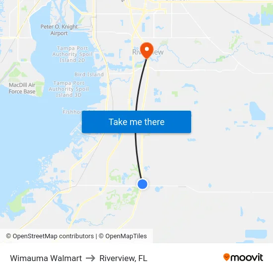 Wimauma Walmart to Riverview, FL map