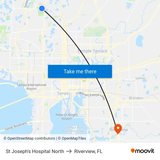 St Joseph's Hospital North to Riverview, FL map