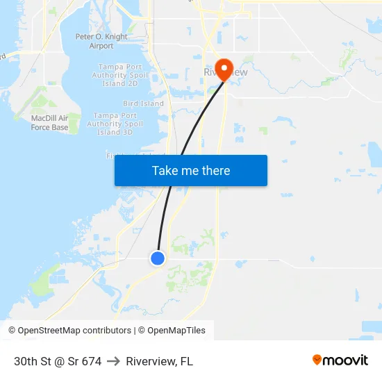 30th St @ Sr 674 to Riverview, FL map