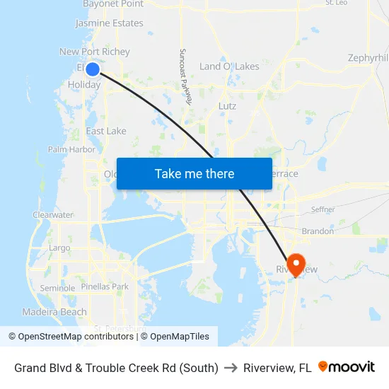 Grand Blvd & Trouble Creek Rd (South) to Riverview, FL map