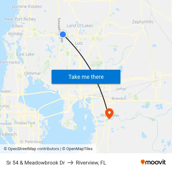 Sr 54 & Meadowbrook Dr to Riverview, FL map