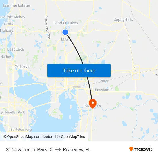 Sr 54 & Trailer Park Dr to Riverview, FL map