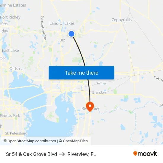 Sr 54 & Oak Grove Blvd to Riverview, FL map