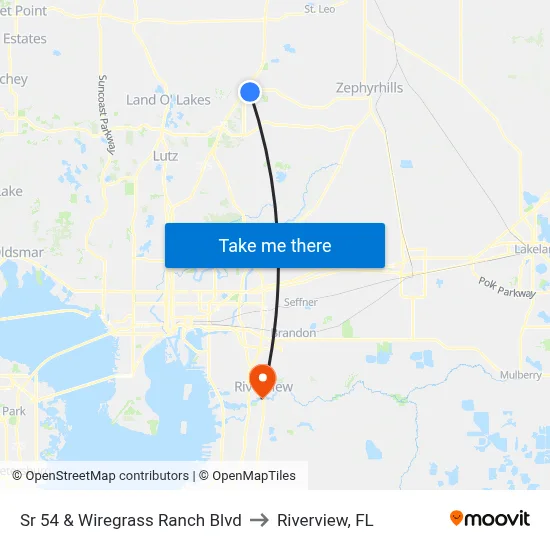 Sr 54 & Wiregrass Ranch Blvd to Riverview, FL map