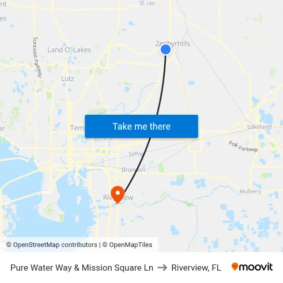Pure Water Way & Mission Square Ln to Riverview, FL map
