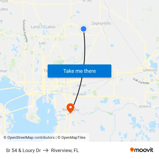 Sr 54 & Loury Dr to Riverview, FL map