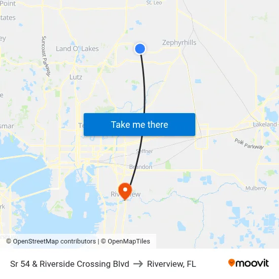 Sr 54 & Riverside Crossing Blvd to Riverview, FL map
