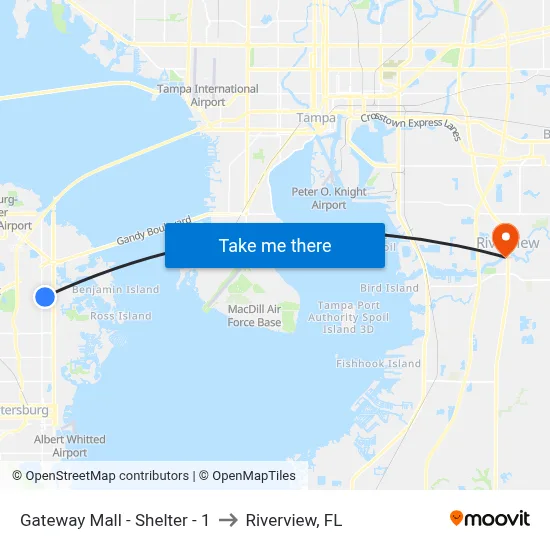 Gateway Mall - Shelter - 1 to Riverview, FL map