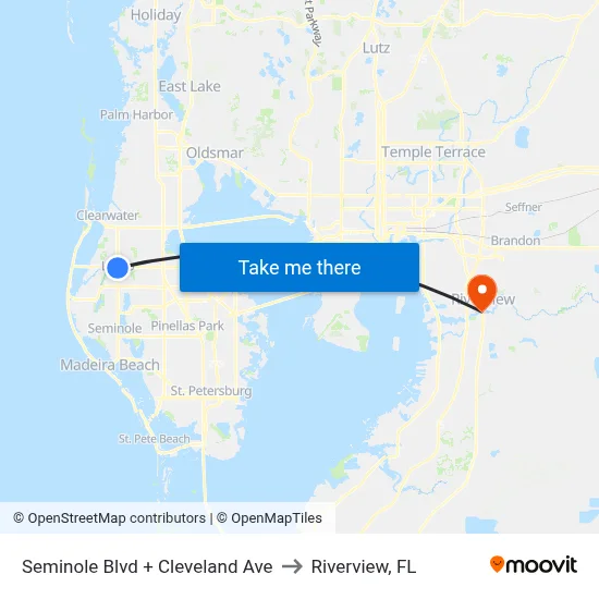 Seminole Blvd + Cleveland Ave to Riverview, FL map