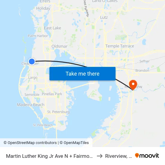 Martin Luther King Jr Ave N + Fairmont St to Riverview, FL map
