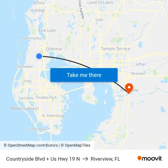 Countryside Blvd + Us Hwy 19 N to Riverview, FL map