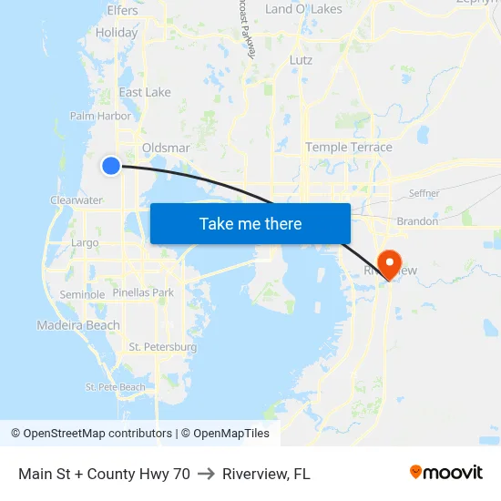 Main St + County Hwy 70 to Riverview, FL map