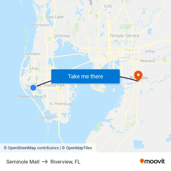 Seminole Mall to Riverview, FL map