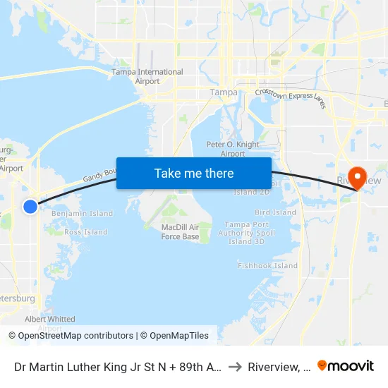 Dr Martin Luther King Jr St N + 89th Ave N to Riverview, FL map