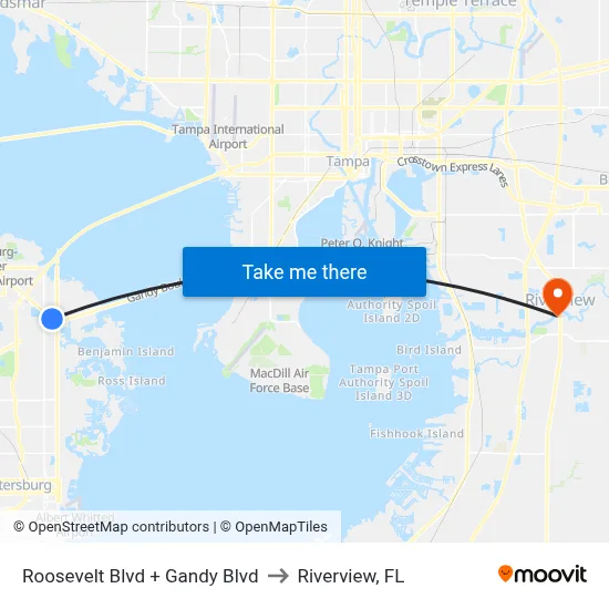 Roosevelt Blvd + Gandy Blvd to Riverview, FL map