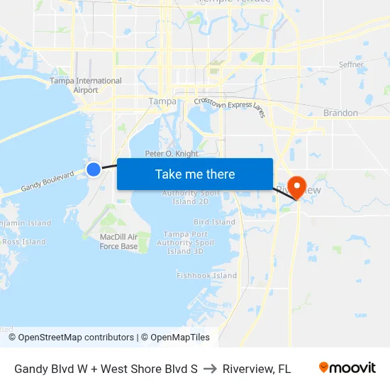 Gandy Blvd W + West Shore Blvd S to Riverview, FL map