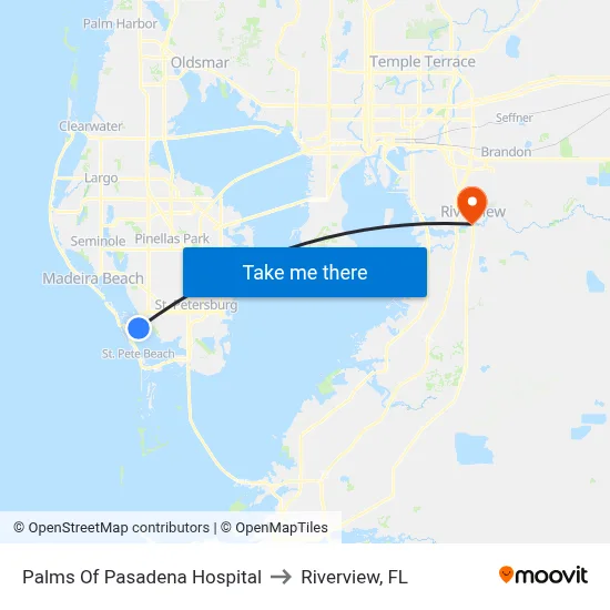 Palms Of Pasadena Hospital to Riverview, FL map