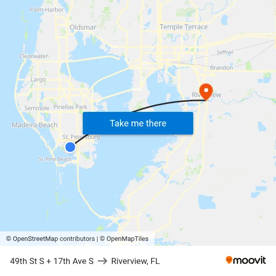 49th St S + 17th Ave S to Riverview, FL map