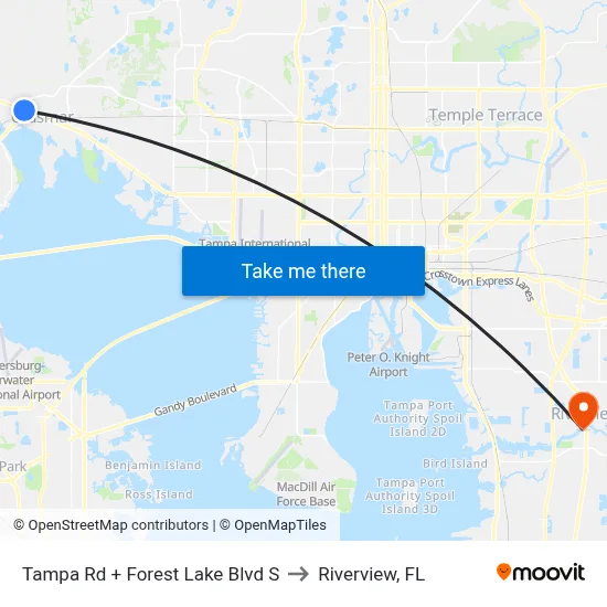 Tampa Rd + Forest Lake Blvd S to Riverview, FL map
