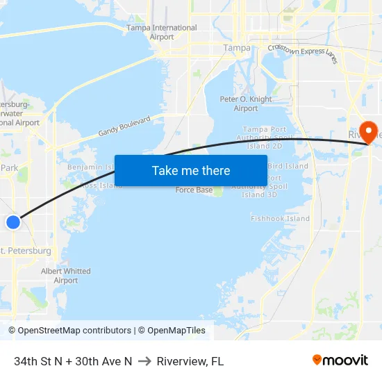34th St N + 30th Ave N to Riverview, FL map