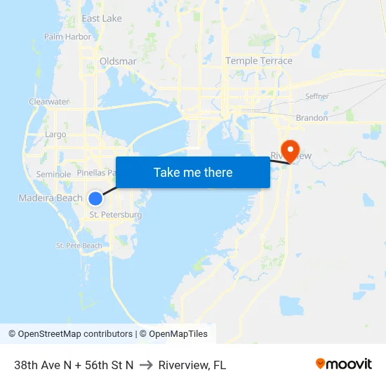 38th Ave N + 56th St N to Riverview, FL map