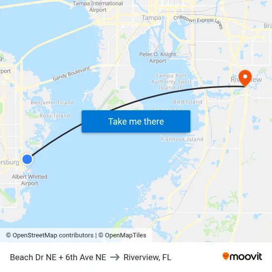 Beach Dr NE + 6th Ave NE to Riverview, FL map