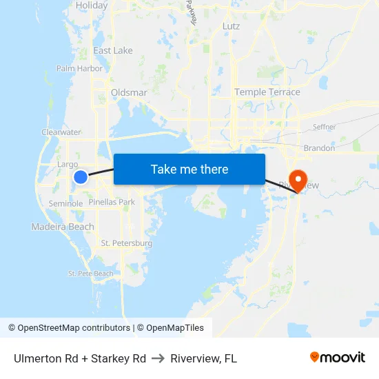 Ulmerton Rd + Starkey Rd to Riverview, FL map