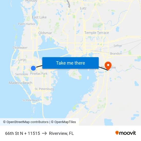 66th St N + 11515 to Riverview, FL map
